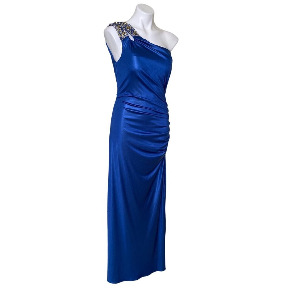 Cachet Women's NWT One-Shoulder Beaded Formal Maxi Dress, Blue Size 10 - Picture 3 of 11